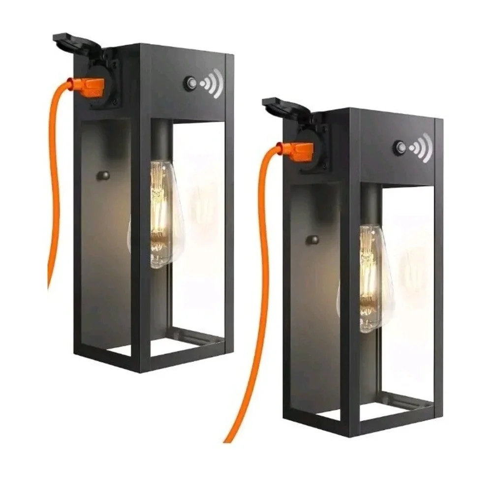 OYKYOHEI Clear Glass Metal Body Modern 120V Wall Lamps Black W/outlet Dusk2dawn